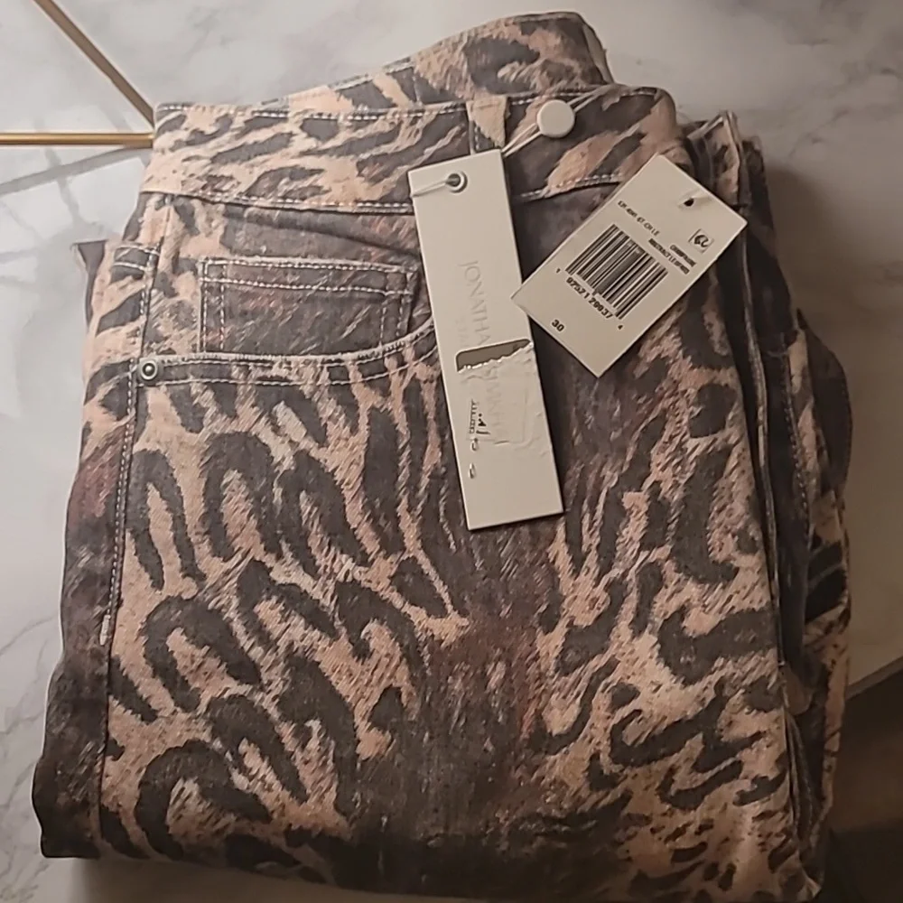 JONATHAN SIMKHAI HIGH RISE ANIMAL PRINT CROPPED JEANS  BROWN SZ 30 - Picture 7 of 10